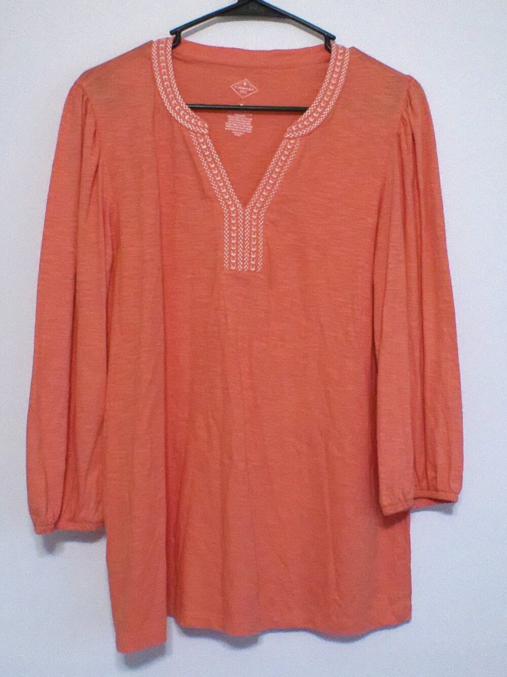 St. John’s Bay Embroidered Tunic Top Women’s Medium Orange 3/4 Sleeve Boho